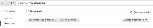 Extensions on the Settings tab and Developer Mode