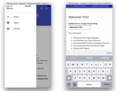iOS Application with Polymer 1.0 menu list and welcome page