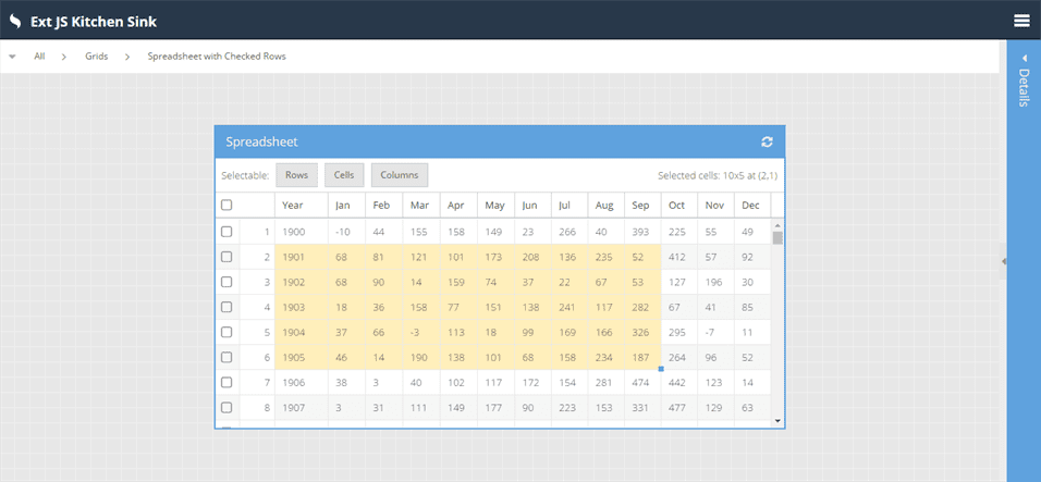 Spreadsheet Selection Model