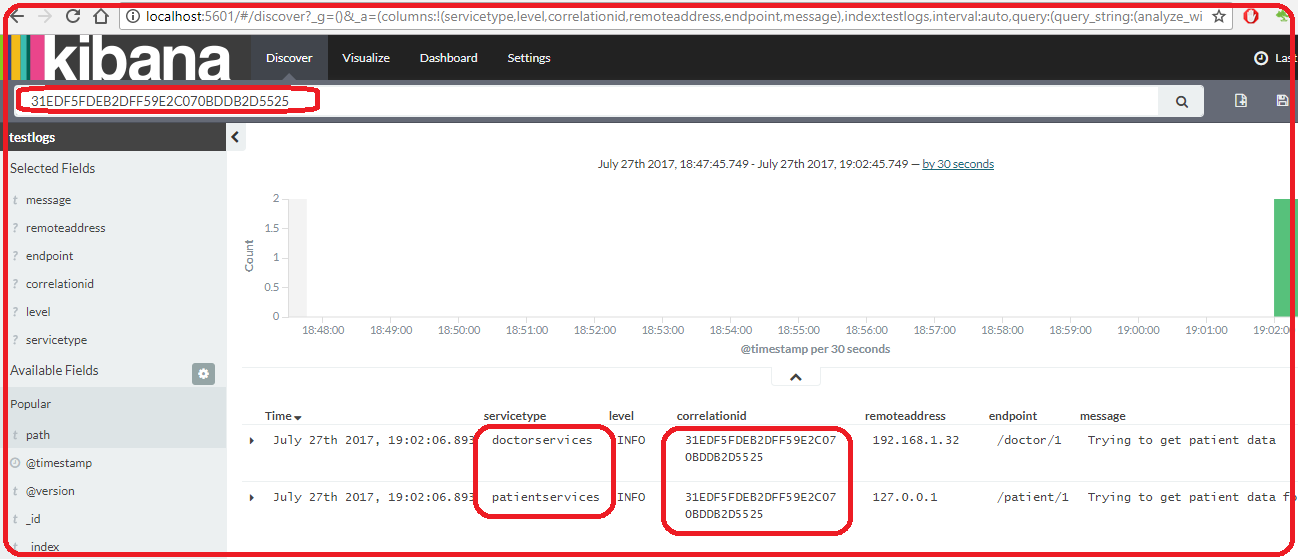 Kibana correlationId filter