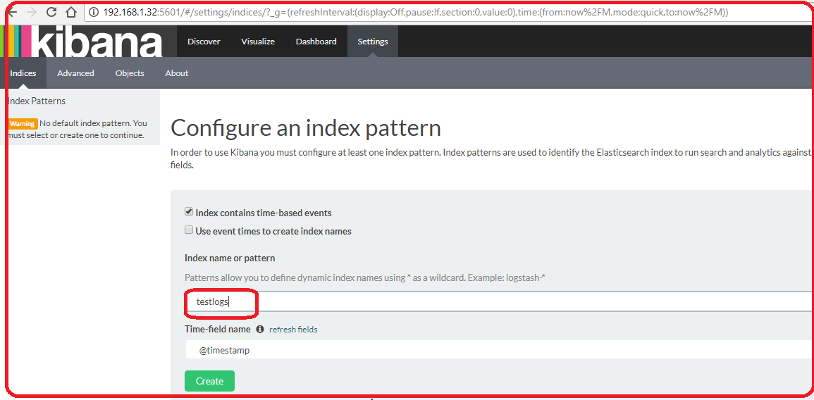 configure the logs in Kibana