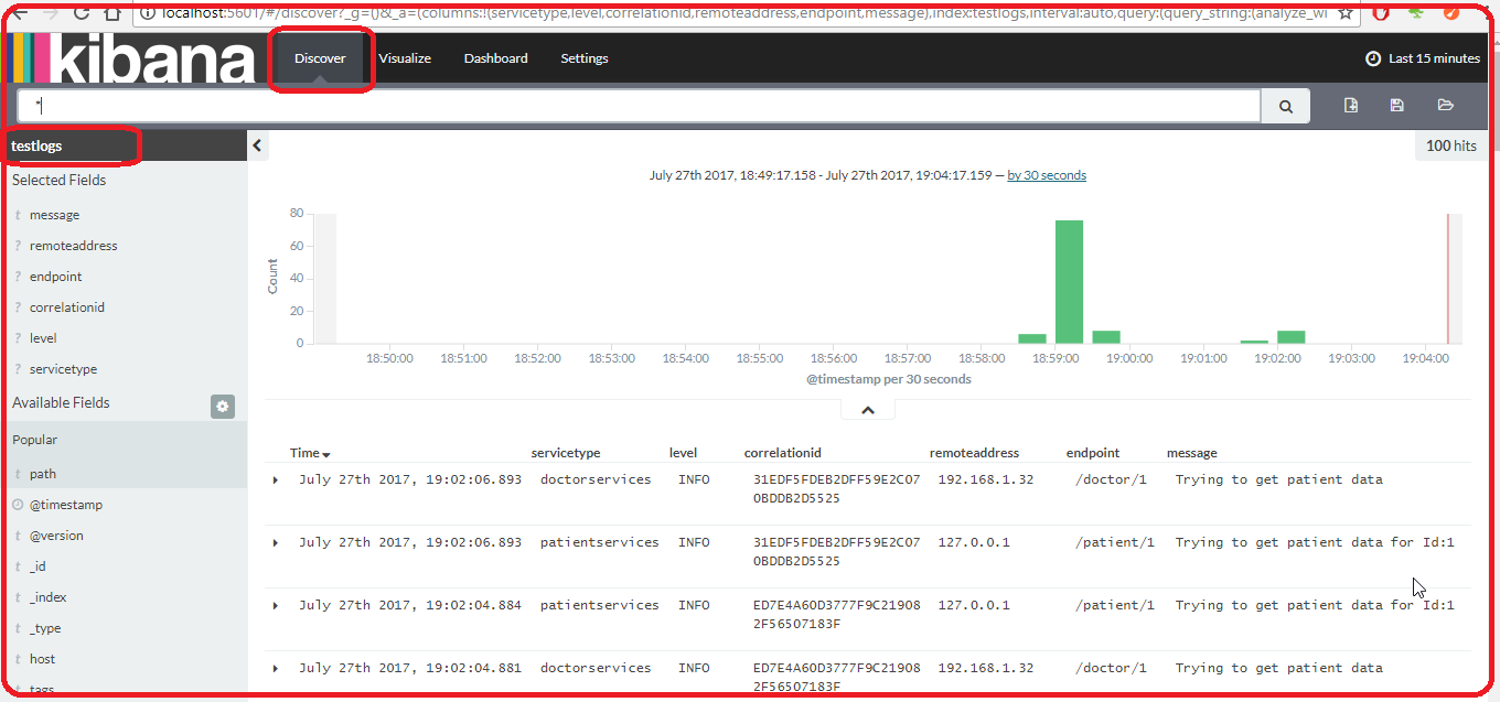 logs data in Kibana
