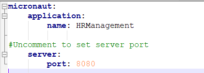 server and port in application.yml file